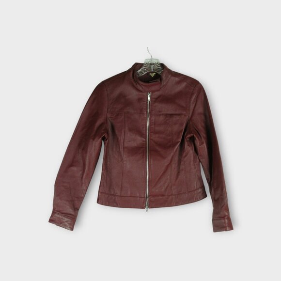 Vintage Jackets & Blazers - Get A Way Leather Biker Jacket Size 36 Oxblood Red Fitted Moto